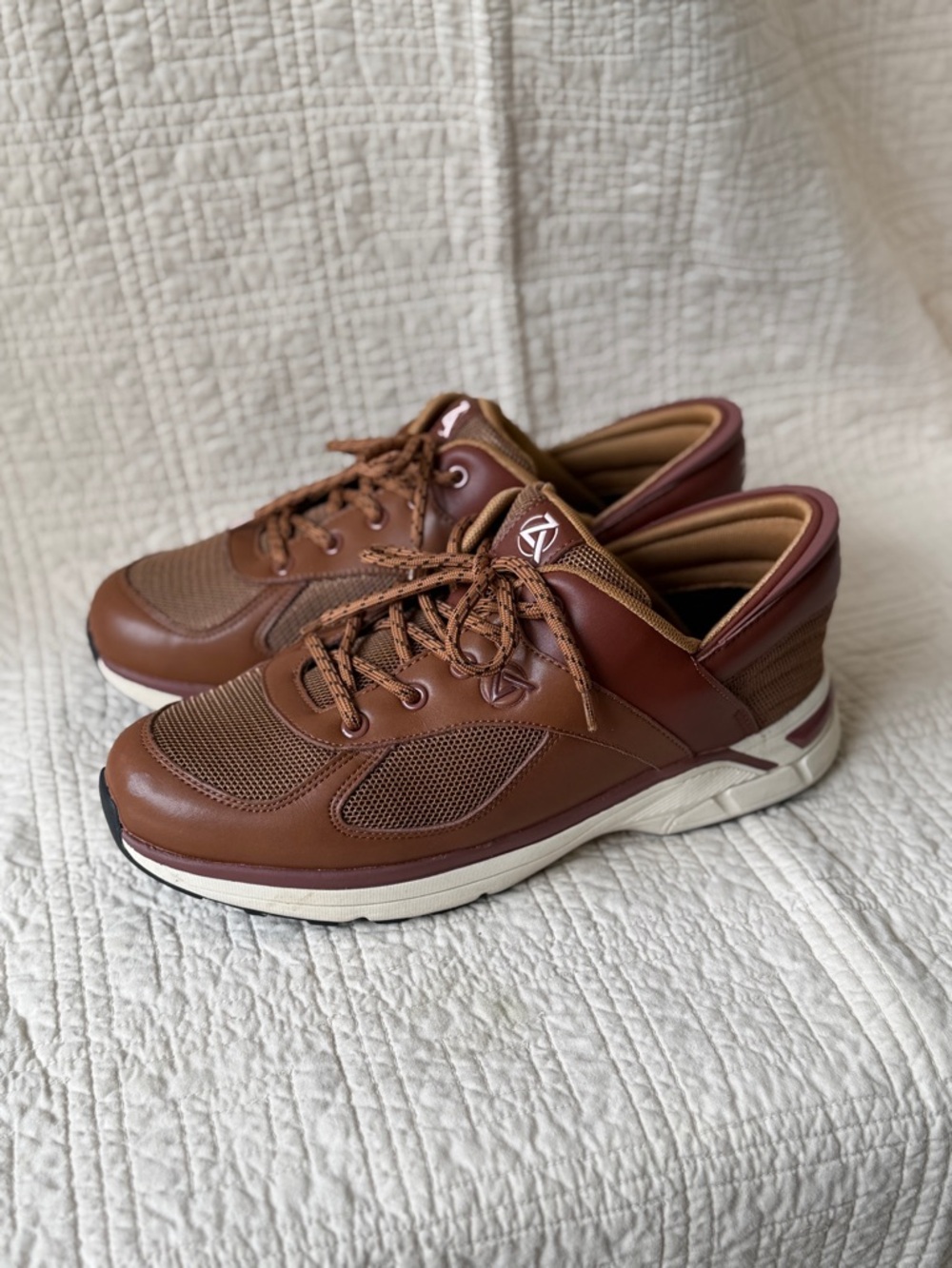 Men's Brown Athletic Leather-Blend Sneakers